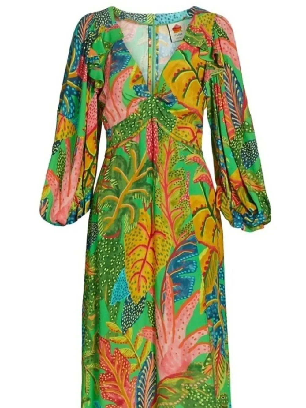 Antropologie Farm Rio Forest Multicolor V-Neck Long Sleeves Slit Midi Dress - Picture 4 of 5